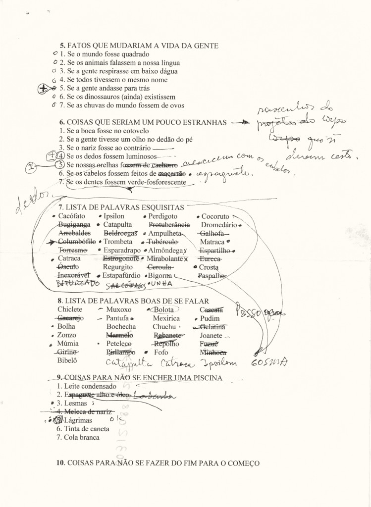 Las listas de Palabras raras y Palabras buenas de decir quedaron fuera de la versión final, y la de Cosas que serían un poco extrañas, al final, se transformó en Pequeños cambios que producen grandes problemas